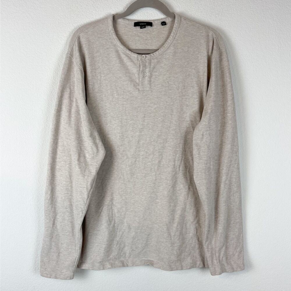 Vince Sueded Jersey Long Sleeve Henley Shirt Mens XL Beige Soft Classic Preppy - Picture 3 of 16